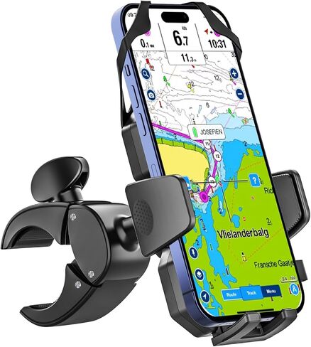 Boat Phone Mount - [Security Straps] Marine Helm Cell Phone Holder, Ultra Stable Handle Bar Pole Clamp for Boat Rail Accessories, for iPhone 17 Air Pro Max 16 15 14 13 12, Galaxy, 4.7-7" Phones in Saudi Arabia
