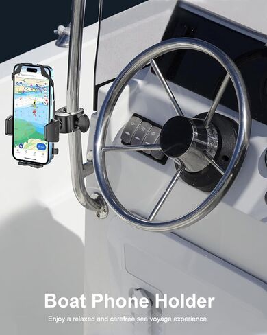 Boat Phone Mount - [Security Straps] Marine Helm Cell Phone Holder, Ultra Stable Handle Bar Pole Clamp for Boat Rail Accessories, for iPhone 17 Air Pro Max 16 15 14 13 12, Galaxy, 4.7-7" Phones in Saudi Arabia