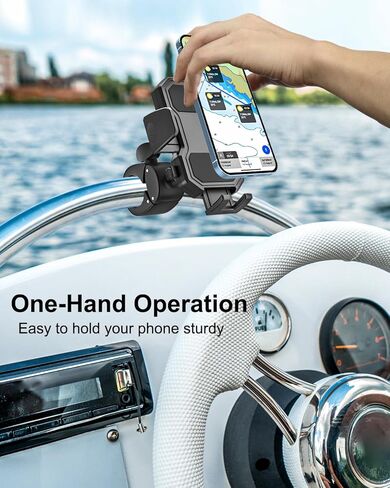 Boat Phone Mount - [Security Straps] Marine Helm Cell Phone Holder, Ultra Stable Handle Bar Pole Clamp for Boat Rail Accessories, for iPhone 17 Air Pro Max 16 15 14 13 12, Galaxy, 4.7-7" Phones in Saudi Arabia
