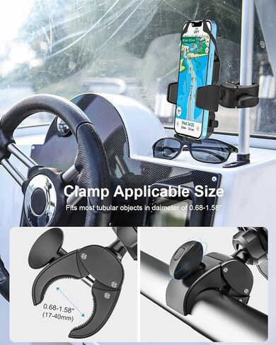 Boat Phone Mount - [Security Straps] Marine Helm Cell Phone Holder, Ultra Stable Handle Bar Pole Clamp for Boat Rail Accessories, for iPhone 17 Air Pro Max 16 15 14 13 12, Galaxy, 4.7-7" Phones in Saudi Arabia