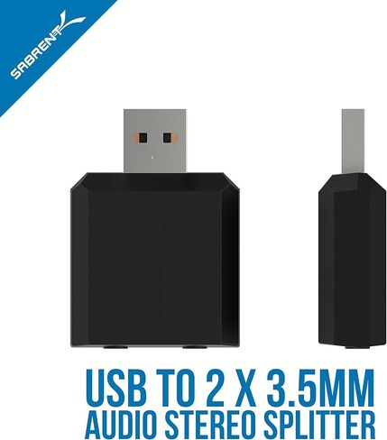 محول مقسم مقبس ستيريو USB إلى 2 × 3.5 مم من SABRENT لمكبر الصوت وسماعات الرأس يدعم Windows وMac. التوصيل والتشغيل لا حاجة إلى برامج تشغيل. (AU-2X35) in Saudi Arabia