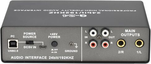واجهة صوت USB، 2 قناة 192 كيلو هرتز 24 بت مع مدخل طاقة فانتوم XLR TRS، بطاقة صوت لتسجيل الكمبيوتر وميكروفون الجيتار وموسيقيي الاستوديو المنزلي in Saudi Arabia