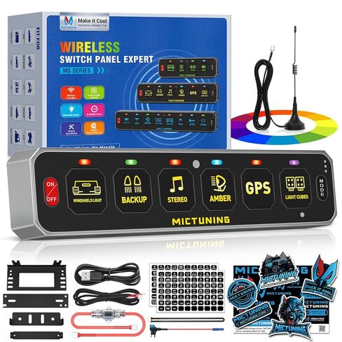 لوحة مفاتيح لاسلكية MICTUNING MS-W 6 Gang Slim، تحكم متعدد اللوحات بنطاق 208 قدم، تبديل الفلاش النبضي القوي اللحظي، صندوق نظام تتابع الدائرة بإضاءة خلفية RGB قابلة للتعتيم، بدون حفر للسيارة RV UTV in Saudi Arabia