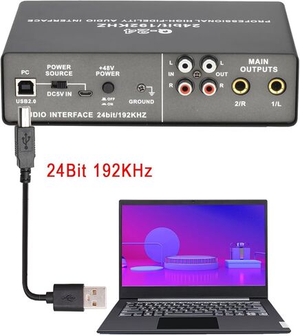واجهة صوت USB، 2 قناة 192 كيلو هرتز 24 بت مع مدخل طاقة فانتوم XLR TRS، بطاقة صوت لتسجيل الكمبيوتر وميكروفون الجيتار وموسيقيي الاستوديو المنزلي in Saudi Arabia