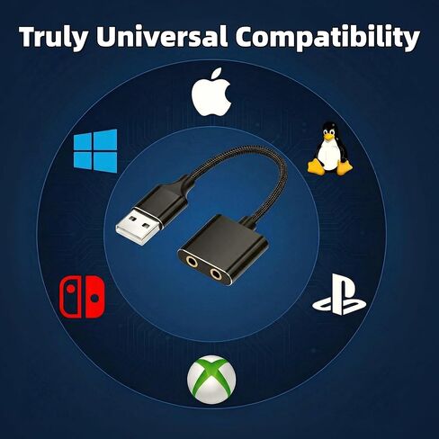 Universal USB Audio Adapter with 3.5mm Combo Jack - for PC, Laptop, Mac, PS5, PS4 & More (Windows/Mac/Linux Compatible)(AA-01) in Saudi Arabia