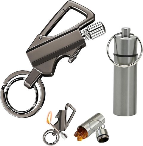 1Pack Permanent Match Infinity Lighter with Tinder Storage Canister, Keychain Lighter, Waterproof Windproof Survival Fire Starter for Camping Hiking Outdoor Activities (Fuel Not Included) in Saudi Arabia