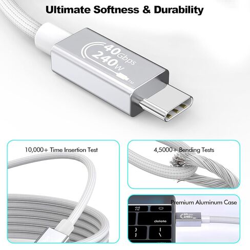 كابل Thunderbolt 4 لـ USB4 بطول 6.6 قدم، كابل USB C إلى C مجدول يدعم شاشة 8K/Dual 4K، شحن سريع 240 وات، مزامنة بيانات 40 جيجابت في الثانية، كابلات USB4 عالية السرعة لأجهزة Macbook Pro/Air، iPhone، PSSD، الإرساء، الشاشة in Kuwait