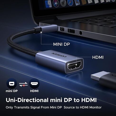 UGREEN 4K 0.66FT Mini DisplayPort to HDMI Adapter, Unidirectional Mini DP Thunderbolt to HDMI Converter 1440p 1080p HDCP 1.4 Aluminum Case Compatible for MacBook Air, Surface Pro/Dock Monitor, Passive in Saudi Arabia