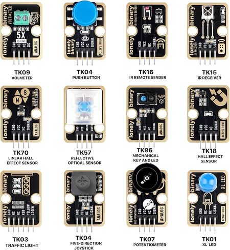 مجموعة وحدات الاستشعار Lonely Binary TinkerBlock المكونة من 46 قطعة، الإصدار الذهبي، خالية من الرصاص | مع مجموعة أجهزة الاستشعار التعليمية المتوافقة مع Arduino IDE وESP32-S3 وRaspberry Pi Pico | مجموعة أدوات إنشاء النماذج الأولية التي تصنعها بنفسك in Kuwait