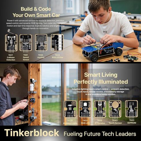مجموعة وحدات الاستشعار Lonely Binary TinkerBlock المكونة من 46 قطعة، الإصدار الذهبي، خالية من الرصاص | مع مجموعة أجهزة الاستشعار التعليمية المتوافقة مع Arduino IDE وESP32-S3 وRaspberry Pi Pico | مجموعة أدوات إنشاء النماذج الأولية التي تصنعها بنفسك in Kuwait