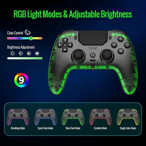 وحدة تحكم BETMI اللاسلكية لجهاز PS-5، Pro/Slim/PC، مع عصا التحكم بتأثير Hall & Trigger/Macro/Turbo/RGB Light/مقبس صوت TRRS مقاس 3.5 مم/مكبر صوت/زر كتم الصوت/دوران ذو 6 محاور/اهتزاز مزدوج/لوحة اللمس (أسود/شفاف) in Kuwait