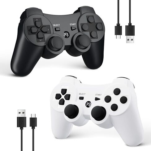 Zamia 2 Pack وحدة تحكم لاسلكية لجهاز PS3/PC، إحساس حركة عالي الأداء 6 محاور، اهتزاز مزدوج، بلوتوث، قابلة لإعادة الشحن، وحدة تحكم ألعاب مطورة لجهاز PS3 in Kuwait