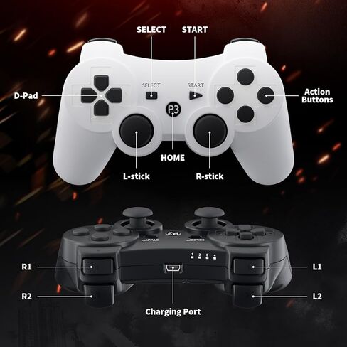 Zamia 2 Pack وحدة تحكم لاسلكية لجهاز PS3/PC، إحساس حركة عالي الأداء 6 محاور، اهتزاز مزدوج، بلوتوث، قابلة لإعادة الشحن، وحدة تحكم ألعاب مطورة لجهاز PS3 in Kuwait