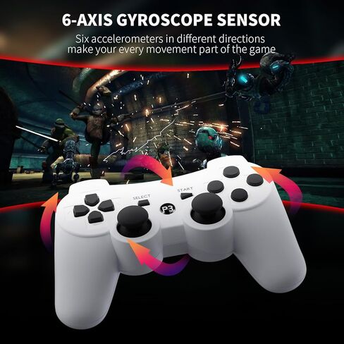 Zamia 2 Pack وحدة تحكم لاسلكية لجهاز PS3/PC، إحساس حركة عالي الأداء 6 محاور، اهتزاز مزدوج، بلوتوث، قابلة لإعادة الشحن، وحدة تحكم ألعاب مطورة لجهاز PS3 in Kuwait