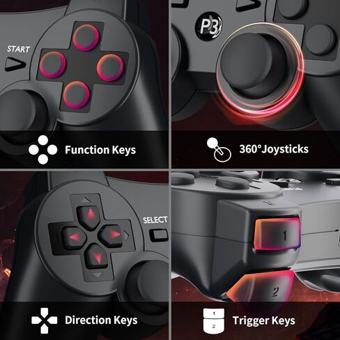 Zamia 2 Pack وحدة تحكم لاسلكية لجهاز PS3/PC، إحساس حركة عالي الأداء 6 محاور، اهتزاز مزدوج، بلوتوث، قابلة لإعادة الشحن، وحدة تحكم ألعاب مطورة لجهاز PS3 in Kuwait
