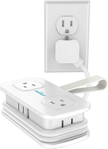 POWSAF Cruise Essentials شريط طاقة للسفر بطول 4 أقدام مع 4 منافذ و3 منافذ USB (2 USB C)، واقي غير تصاعدي لسفينة الرحلات البحرية، أساسيات السفر، المكتب المنزلي، قائمة ETL، أبيض in Kuwait