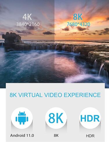 8K TV Box Android 11.0 RK3566 شرائح، 2026 Android Box 8GB RAM 64GB ROM يدعم Ethernet 1000M LAN Dual-WiFi 2.4G/5.8G WIFI6 3D 6K 4K 2K HDR10+ BT5.0 مشغل صندوق التلفزيون الذكي مع جهاز تحكم عن بعد بالأشعة تحت الحمراء in Kuwait