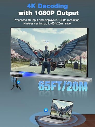 محول عرض لاسلكي AIMIBO 4K 5G - قم بتوصيل وتشغيل دونجل HDMI اللاسلكي، وإرسال الفيديو من Android iOS Windows MacOS Tablet كمبيوتر محمول إلى جهاز عرض شاشة التلفزيون، يدعم Airplay DLNA Miracast Blue in Kuwait