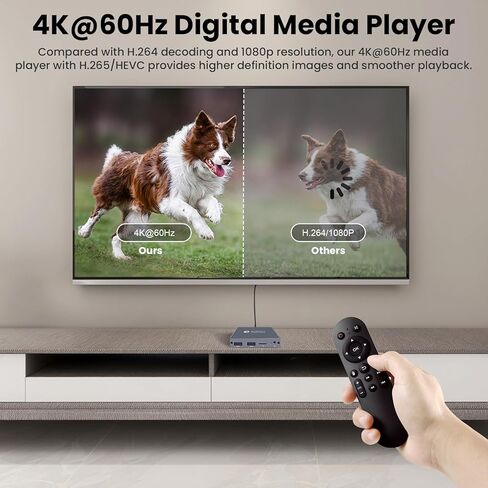 4K Digital Media Player, TV MP4 Video Player for USB Drive/TF Card, 4K@60Hz Digital Signage HD Media Players with HDMI/AV/Optical, H.265/HEVC, Looping Auto Playback, Grey in Saudi Arabia