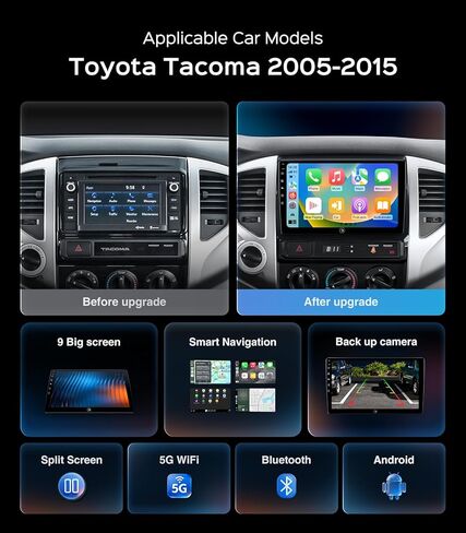 2+64G Car Radio Stereo for Toyota Tacoma 2005-2015, CarPlay & Android Auto Head Unit, 9" Touchscreen/GPS Navigation/HD Backup Camera/SWC in Saudi Arabia