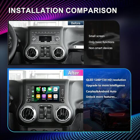 راديو السيارة لـ Wrangler JK 2007-2018 Dodge Ram 1500 2500 3500 2009-2012،7 بوصة 2+64G Android 13 وحدة رأس شاشة تعمل باللمس مع CarPlay اللاسلكي وAndroid Auto، ملاحة GPS، كاميرا احتياطية عالية الدقة in Kuwait