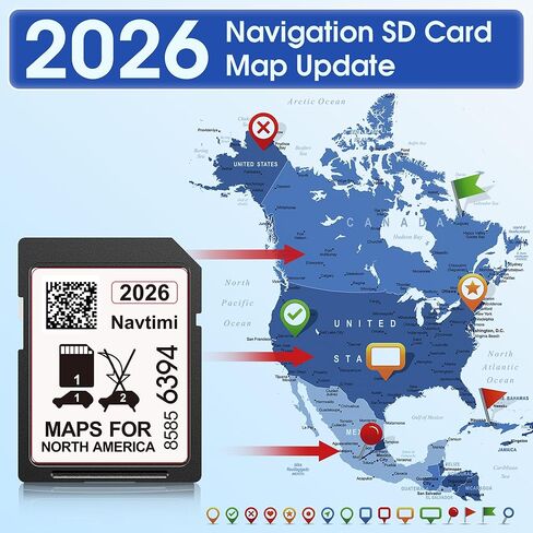أحدث تحديث لخريطة بطاقة SD للملاحة لعام 2026 متوافق مع ملحقات جي إم سي وتشيفي وكاديلاك وبويك-جنرال موتورز شيفروليه جي بي إس الولايات المتحدة الأمريكية/كندا/المكسيك in Kuwait