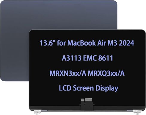 Screen Replacement for MacBook Air M3 2024 A3113 EMC 8611 LCD Display Complete Top Assembly MRXN3xx/A MRXQ3xx/A (Midnight/Blue) in Saudi Arabia