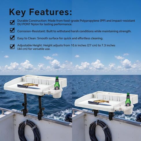 HITORHIKE Bait Board Set with Mounts & Extenders – White Cutting Board for Bass, Center Console, Pontoon Boats – Great for Fishing, Filleting, Outdoor Cooking (Round & Square Rail Mount Set) in Saudi Arabia