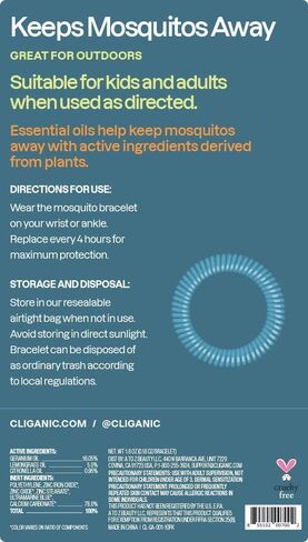 Cliganic 20 Pack Mosquito Repellent Bracelets for Adults & Kids (Neutral Colors) - Natural DEET-Free Bands, Individually Wrapped in Saudi Arabia