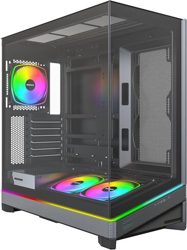 MONTECH Sky 3 ATX PC Case, Panoramic Glass, Adjustable Airflow, Personalized Design, 360mm Radiator Support, 3x120mm ARGB PWM Fans Pre-Installed, Compact Build for Next-Gen GPU, Black (SKY3B) in Saudi Arabia