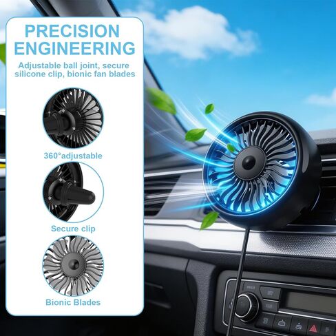 USB Car Vent Fan - Powerful 3 Speed with Colorful Lights, 360° Rotatable Quiet Clip Fan to Boost Cold Air for Vehicle, Truck, SUV, Van, RV in Saudi Arabia