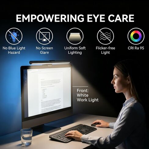 شريط ضوء الشاشة مع التحكم باللمس، مصباح مكتب RGB مصباح شاشة كامل الطيف، مصباح شاشة ضوء أزرق منخفض خالي من الوهج مع وضع الذاكرة، يعمل بمنفذ USB للألعاب والمكتب والعمل in Saudi Arabia