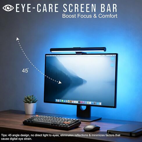 شريط ضوء الشاشة مع التحكم باللمس، مصباح مكتب RGB مصباح شاشة كامل الطيف، مصباح شاشة ضوء أزرق منخفض خالي من الوهج مع وضع الذاكرة، يعمل بمنفذ USB للألعاب والمكتب والعمل in Saudi Arabia