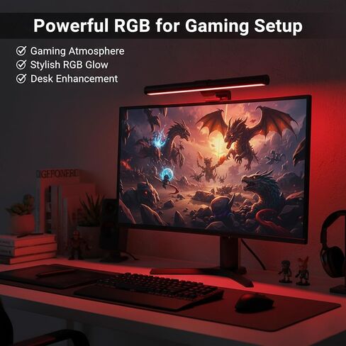 شريط ضوء الشاشة مع التحكم باللمس، مصباح مكتب RGB مصباح شاشة كامل الطيف، مصباح شاشة ضوء أزرق منخفض خالي من الوهج مع وضع الذاكرة، يعمل بمنفذ USB للألعاب والمكتب والعمل in Saudi Arabia