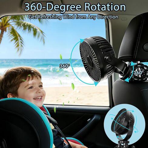 Car Fans for Backseat for Kids，Battery Operated Car Seat Fan for Car Baby Rear Facing in Kuwait