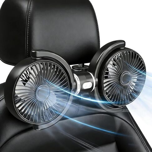 USB Car Fan for Back Seat for Kids, Quiet 3 Speed Independently Controlled, 360° Rotate Dual Head Car Seat Fan with Strong Wind to Promote Air Circulation, for SUV, Sedan & Truck in Saudi Arabia