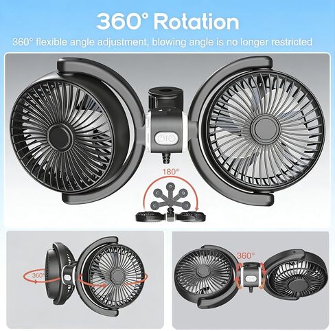 USB Car Fan for Back Seat for Kids, Quiet 3 Speed Independently Controlled, 360° Rotate Dual Head Car Seat Fan with Strong Wind to Promote Air Circulation, for SUV, Sedan & Truck in Saudi Arabia