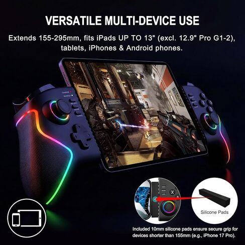 Joso Phone Controller for iPad 13" & Tablet, iPhone Controller Android Control with Hall Joysticks/Triggers/Macro/Turbo/RGB Light, and Clamp Lockable iPad, Play P5/P4/Xbox/PC Streaming & Cloud Gaming in Saudi Arabia