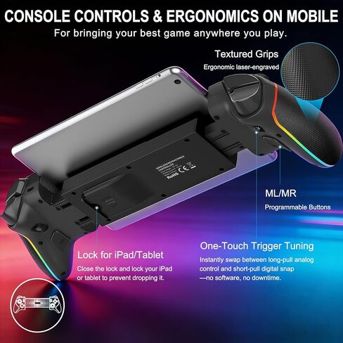 Joso Phone Controller for iPad 13" & Tablet, iPhone Controller Android Control with Hall Joysticks/Triggers/Macro/Turbo/RGB Light, and Clamp Lockable iPad, Play P5/P4/Xbox/PC Streaming & Cloud Gaming in Saudi Arabia