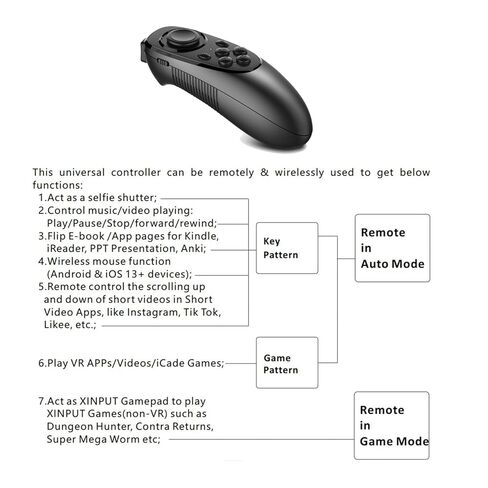 Hoorawwi VR جهاز التحكم عن بعد Gamepad سماعة الواقع الافتراضي التحكم بالبلوتوث VR فيديو، لعبة، صورة شخصية، قلب الكتاب الإلكتروني/PPT/صفحة الزاوية، الماوس، في هاتف iPhone الذكي والكمبيوتر اللوحي والكمبيوتر المحمول in Kuwait