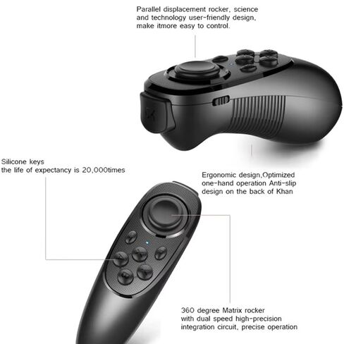 Hoorawwi VR جهاز التحكم عن بعد Gamepad سماعة الواقع الافتراضي التحكم بالبلوتوث VR فيديو، لعبة، صورة شخصية، قلب الكتاب الإلكتروني/PPT/صفحة الزاوية، الماوس، في هاتف iPhone الذكي والكمبيوتر اللوحي والكمبيوتر المحمول in Kuwait