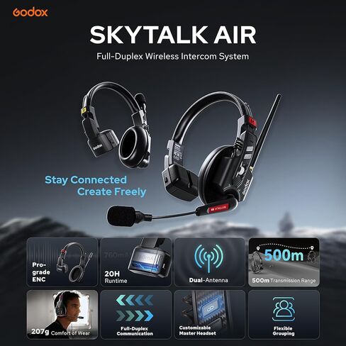 GODOX Skytalk Air 5S 2.4G Full-Duplex Wireless Intercom System for Group Communication with Noise Free Design 20H Battery Life 500m Transmittion in Saudi Arabia
