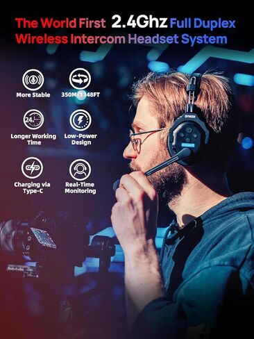 SYNCO XTALK X2 Wireless Headset Intercom System, 2 Person Full Duplex Communication Headsets 350M with Noise Reduction for Movie Shoot Live Show Stage Performance in Saudi Arabia