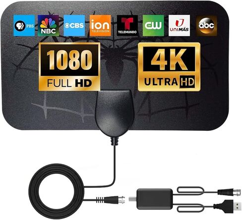 Digital TV Antenna Indoor Long Range Supports 8K 4K 1080P Smart TV Signal Reception, Amplified HDTV Antenna for Free Channel-18FT Coax Cable in Saudi Arabia