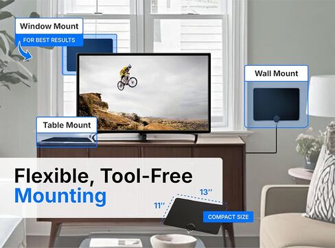 Channel Master FLATenna مع معزز - هوائي تلفزيون داخلي للتلفزيونات الذكية والقنوات المحلية، مضخم إشارة قابل للتعديل مع مرشحات LTE/FM، يدعم 1080p، 4K وتلفزيون NextGen (ATSC 3.0) in Kuwait