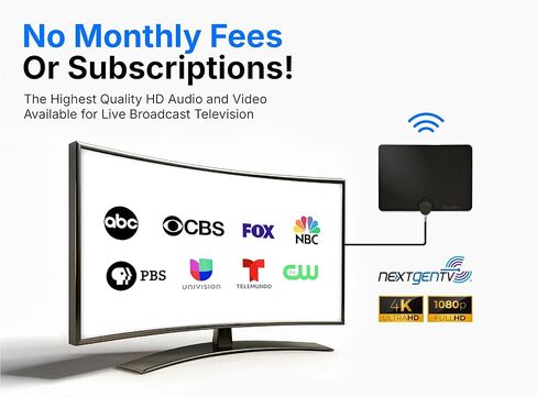 Channel Master FLATenna مع معزز - هوائي تلفزيون داخلي للتلفزيونات الذكية والقنوات المحلية، مضخم إشارة قابل للتعديل مع مرشحات LTE/FM، يدعم 1080p، 4K وتلفزيون NextGen (ATSC 3.0) in Kuwait