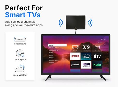 Channel Master FLATenna مع معزز - هوائي تلفزيون داخلي للتلفزيونات الذكية والقنوات المحلية، مضخم إشارة قابل للتعديل مع مرشحات LTE/FM، يدعم 1080p، 4K وتلفزيون NextGen (ATSC 3.0) in Kuwait
