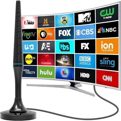 هوائي تلفزيون للقنوات المحلية، هوائي تلفزيون رقمي 2026 للتلفزيون الذكي الداخلي بدقة 4K 1080P، هوائي HDTV طويل المدى مع قاعدة مغناطيسية واستقبال 360 درجة للتلفزيونات الذكية، كابل محوري بطول 10 أقدام (أسود C) in Kuwait