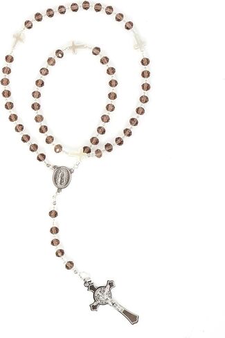 Crystal Rosary Necklace - Complete Traditional Prayer Beads with Crucifix, for Catholic Rosary, Meditation and Spiritual Reflection in Kuwait