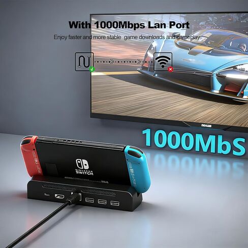 محطة إرساء تلفزيون لنينتندو سويتش/OLED، قاعدة محمولة مع منفذ LAN 1000 ميجا بايت في الثانية، 4K HDMI TV USB 2.0 ومنفذ شحن USB C لنينتندو سويتش (لا تدعم سويتش 2) in Kuwait